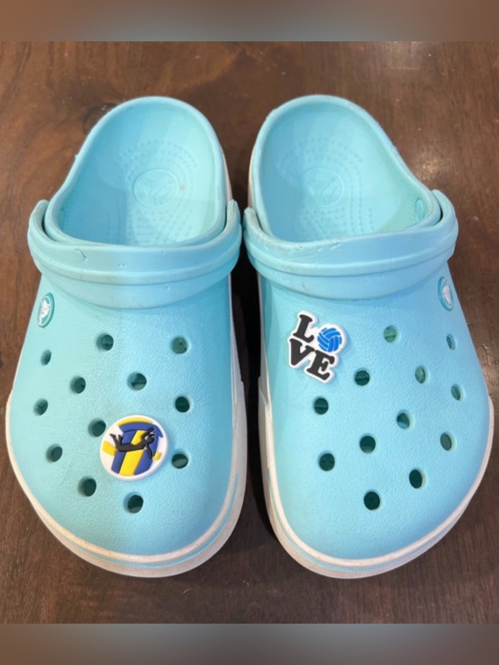 CROCS Light Blue Clog Sandals with Sporty Charms